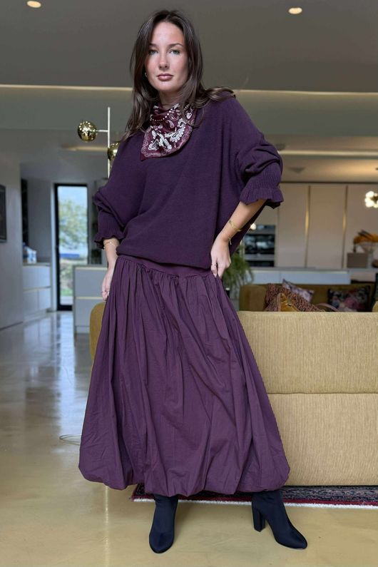 Paloma Bubble Hem Midi Skirt Damson